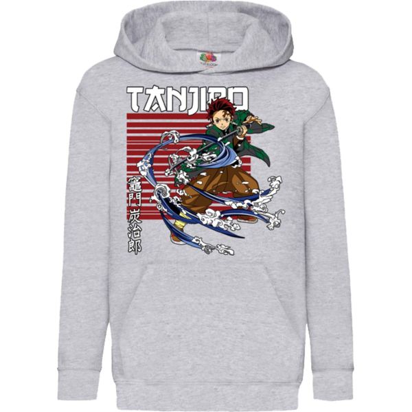 Felpe Con Cappuccio Per Bambini Demon Anime Slayer Tanjiro Kamado 01, 12-13 Jahr - 152 / Gris-image