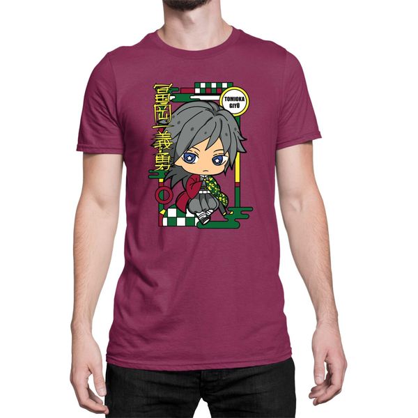 Maglietta Da Uomo Demon Anime Slayer Kimetsu No Yaiba Chibi Giyu Tomioka, Man S , Bordeaux-image