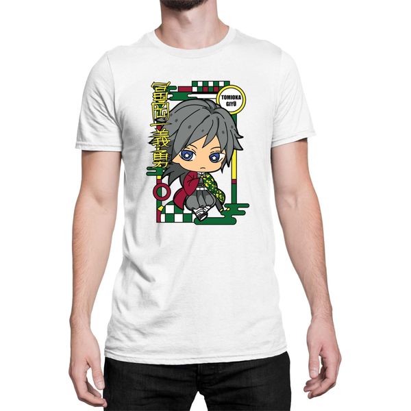 Maglietta Da Uomo Demon Anime Slayer Kimetsu No Yaiba Chibi Giyu Tomioka, Man S , Blanc-image