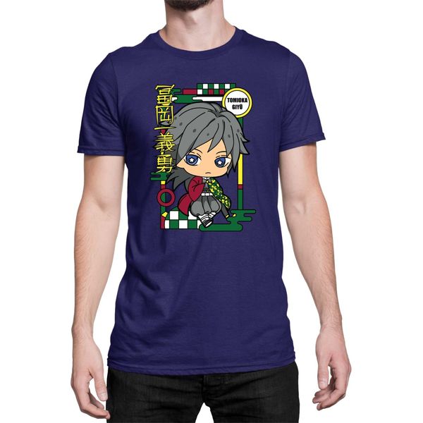 Maglietta Da Uomo Demon Anime Slayer Kimetsu No Yaiba Chibi Giyu Tomioka, Man L , Bleu Foncé-image