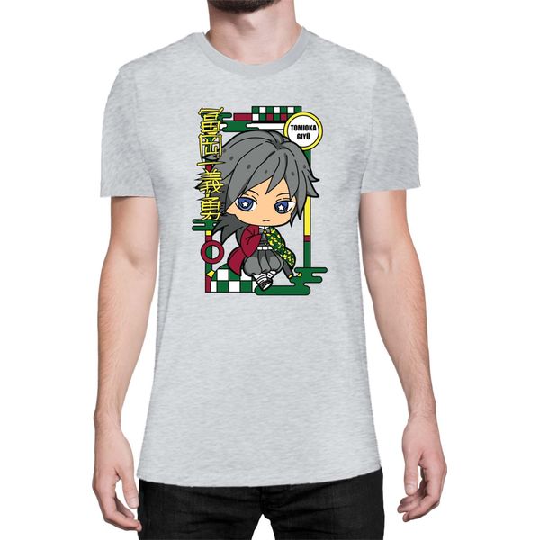 Maglietta Da Uomo Demon Anime Slayer Kimetsu No Yaiba Chibi Giyu Tomioka, Man L , Gris-image
