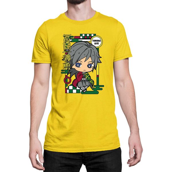 Maglietta Da Uomo Demon Anime Slayer Kimetsu No Yaiba Chibi Giyu Tomioka, Man 2XL , Jaune-image