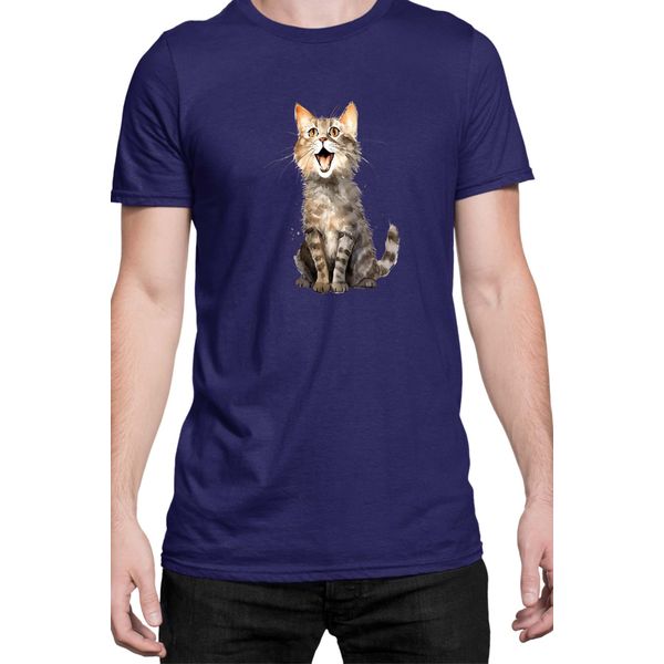 Maglietta Da Uomo Funny Cats Breeds Domestic Shorthair Cat, Man Xl , Bleu Foncé-image