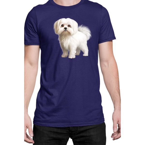 Maglietta Da Uomo Dogs Breeds Maltese Dog Breed 005, Man S , Bleu Foncé-image