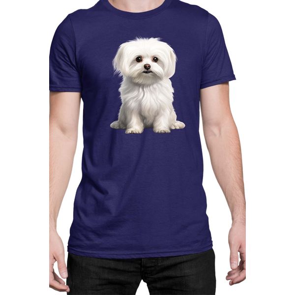 Maglietta Da Uomo Dogs Breeds Maltese Dog Breed 006, Man Xl , Bleu Foncé-image