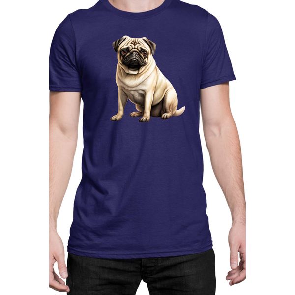 Maglietta Da Uomo Dogs Breeds Pug Dog Breed 008, Man L , Bleu Foncé-image