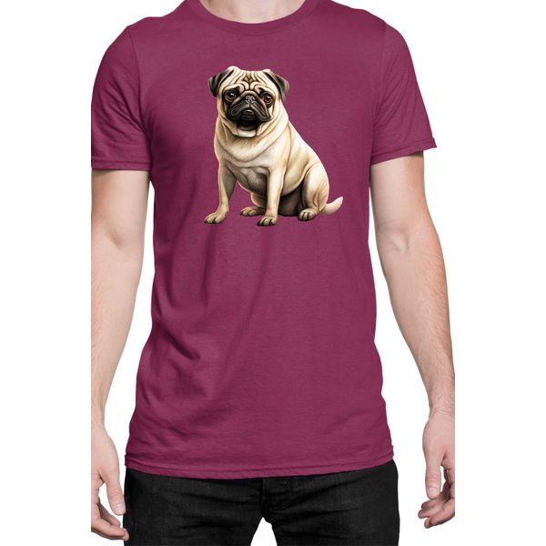 Maglietta Da Uomo Dogs Breeds Pug Dog Breed 008, Man 2XL , Bordeaux-image