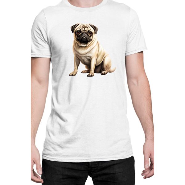 Maglietta Da Uomo Dogs Breeds Pug Dog Breed 008, Man 3XL , Blanc-image