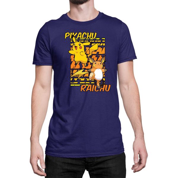 Maglietta Da Uomo Japan Anime Manga Pokemon Pikachu 01 Pikachu Light, Man S , Bleu Foncé-image