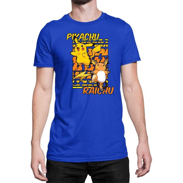 Maglietta Da Uomo Japan Anime Manga Pokemon Pikachu 01 Pikachu Light, Man 2XL , Bleu-image