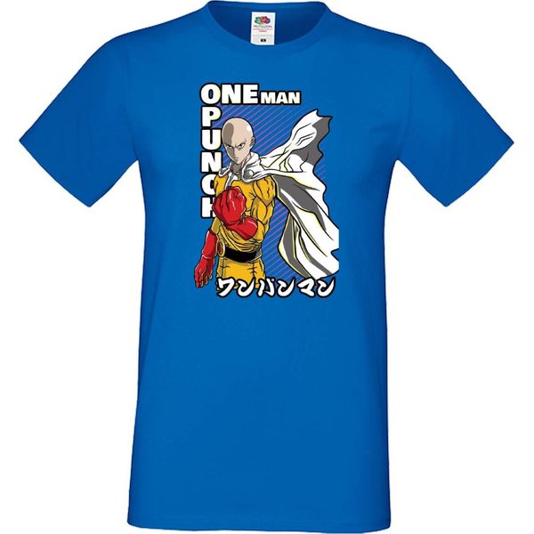 Maglietta Da Uomo Japan Manga Animation Comics One Manga Punch Anime Man Saitama 01 Var-010 One Manga Punch Anime Man Saitama, Man L , Bleu-image