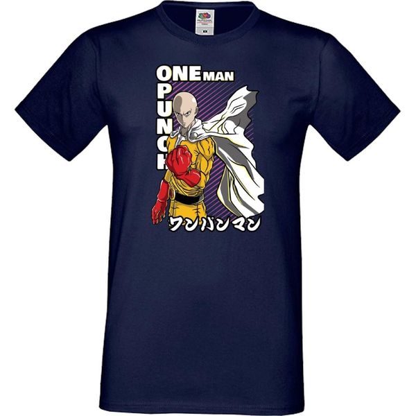 Maglietta Da Uomo Japan Manga Animation Comics One Manga Punch Anime Man Saitama 01 Var-010 One Manga Punch Anime Man Saitama, Man M , Bleu Foncé-image