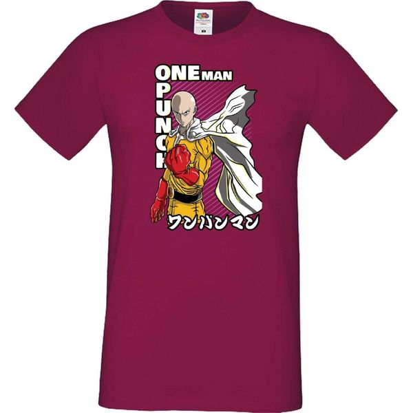 Maglietta Da Uomo Japan Manga Animation Comics One Manga Punch Anime Man Saitama 01 Var-010 One Manga Punch Anime Man Saitama, Man L , Bordeaux-image