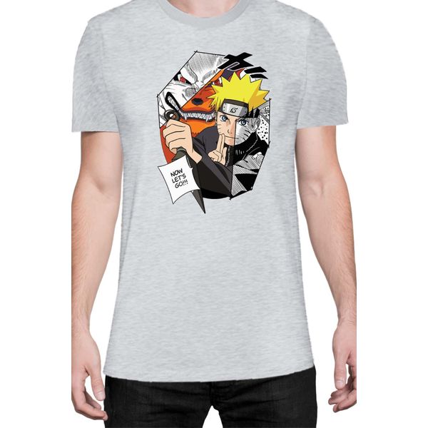 Maglietta Da Uomo Naruto Naruto & Kurama, Man S , Gris-image