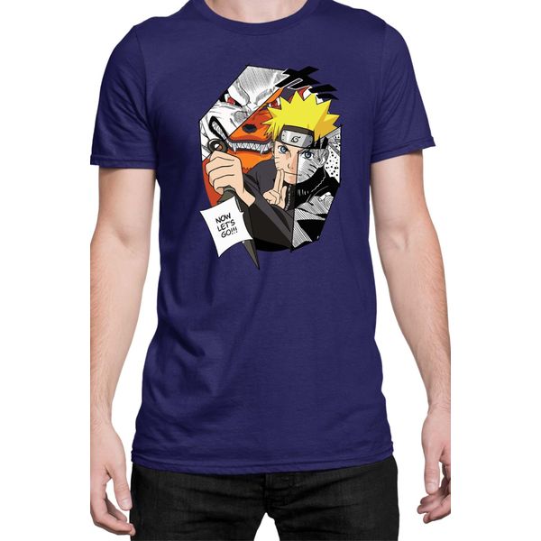 Maglietta Da Uomo Naruto Naruto & Kurama, Man M , Bleu Foncé-image