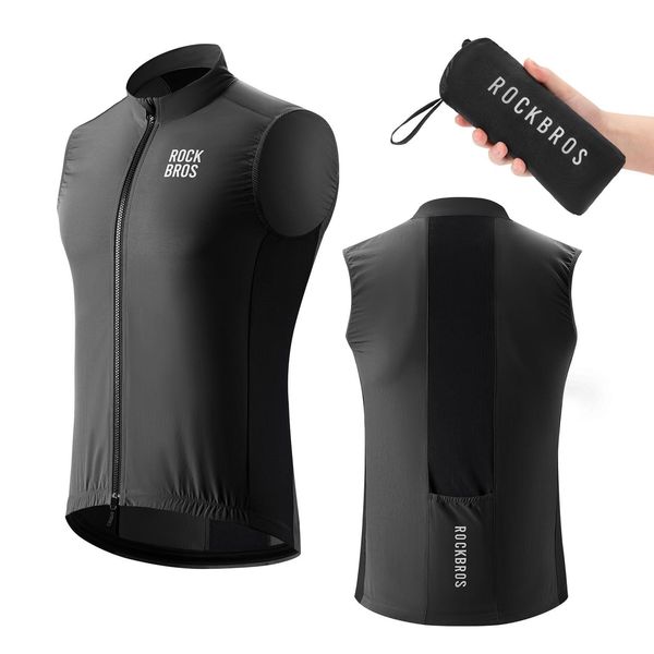 Rockbros Gilet Da Ciclismo Antivento Leggero E Traspirante Senza Maniche Gilet Da Ciclismo Per Strada Mtb Donna Uomo Nero 3XL-image