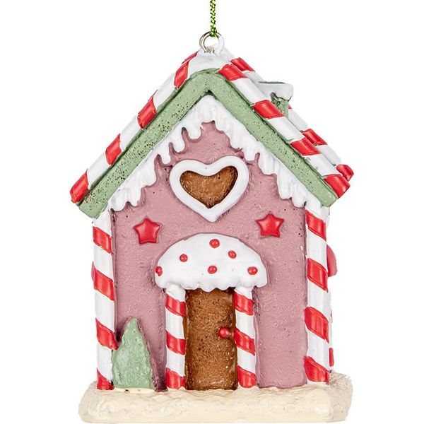 Targhetta Natalizia Clayre & Eef Casa Di Pan Di Zenzero 6X4X8 Cm Plastica Rosa-image