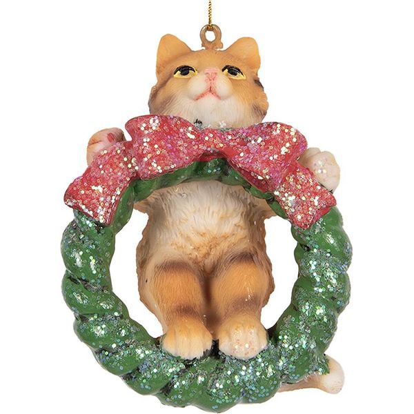 Targhetta Natalizia Clayre & Eef Gatto 9 Cm Plastica Marrone-image