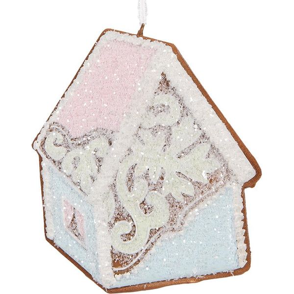 Clayre & Eef Etichetta Natalizia Casetta Di Pan Di Zenzero 9X1X10 Cm Blu Rosa Plastica-image