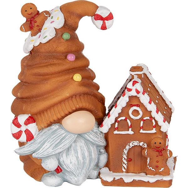 Clayre & Eef Decorazione Natalizia Con Illuminazione Led Gnomo 14X9X15 Cm Plastica Marrone-image