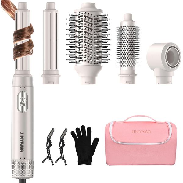 5 In 1 Airstyler, Asciugacapelli Con Spazzola Rotonda, Spazzola Ad Aria Calda Airstyler Con 3 Impostazioni Di Temperatura, Ferro Arricciacapelli Automatico Per Riccioli, Volume, Raddrizzamento-image