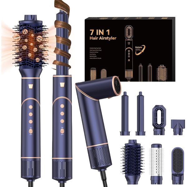 7 In 1 Asciugacapelli Ion Ad Alta Velocità Set Di Asciugacapelli A Spazzola Rotonda Con Arricciacapelli Ad Aria Calda Spazzola Per Capelli 110.000 Giri Al Minuto Asciugacapelli Agli Ioni Styler Per Capelli-image