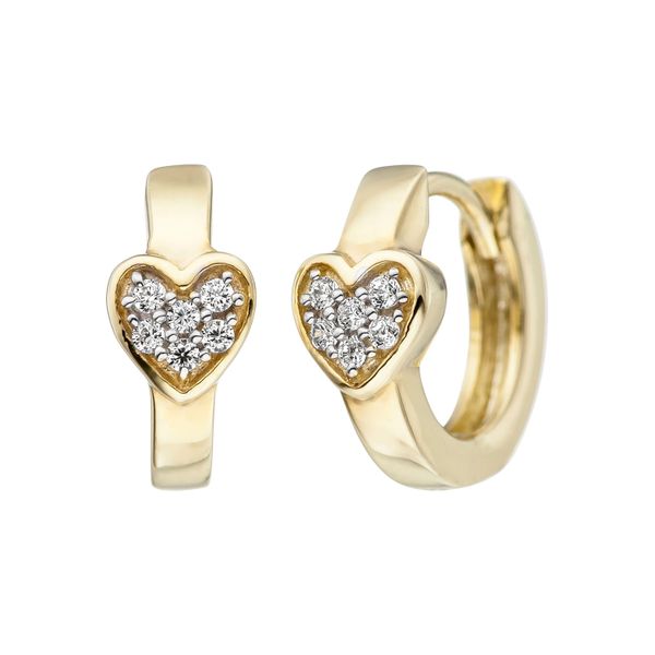 Paar Creolen Jobo, Gelb (Gelbgold 375), Ohrringe, Damen, 11,5Mm, Gelbgold 375, Herz 375 Gold Mit Zirkonia-image