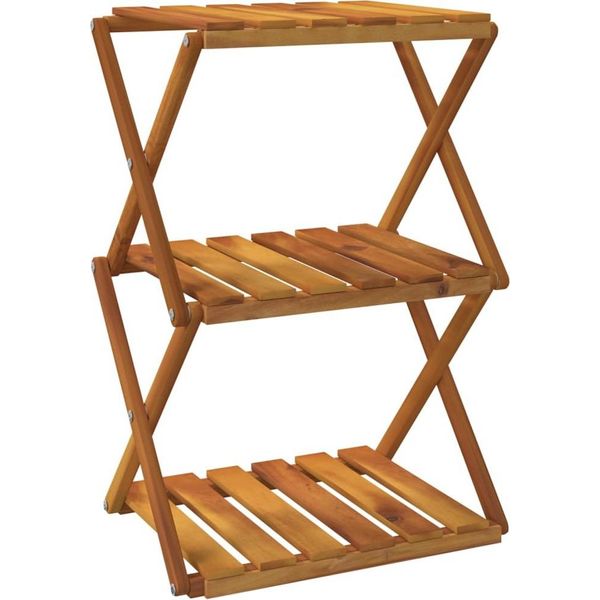Scaffale Pieghevole A 3 Ripiani Marrone 43X31X63 Cm In Legno Massiccio Di Acacia-image