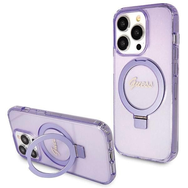 Guess Guhmp14Lhrsgsu Iphone 14 Pro 6.1 Fioletowy/Purple Hardcase Stand Script Glitter Magsafe-image