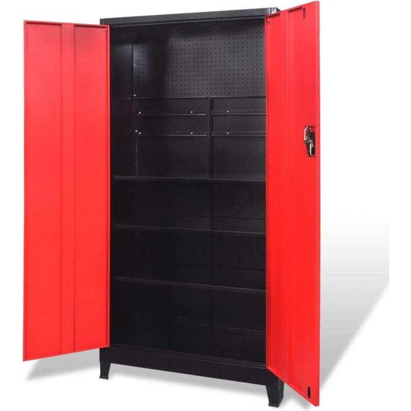 Vidaxl Armadio Porta Attrezzi A 2 Ante In Acciaio 90X40X180 Cm Nero/Rosso-image