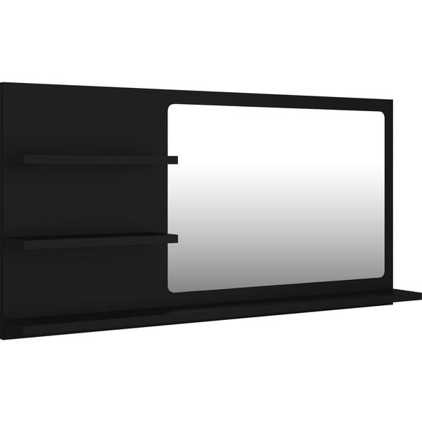 Vidaxl Specchio Da Bagno Nero 90X10,5X45 Cm Materiale A Base Di Legno-image