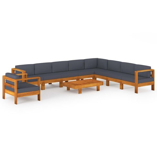 Set Da Salotto Da Giardino Da 10 Pezzi Con Cuscini In Legno Di Acacia Grigio Scuro-image