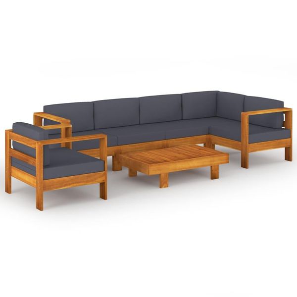 Set Di 7 Pezzi Per Salotto Da Giardino Con Cuscini In Legno Di Acacia Grigio Scuro-image