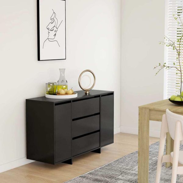 Vidaxl Credenza Con 3 Cassetti Nera 120X41X75 Cm Materiale A Base Di Legno-image