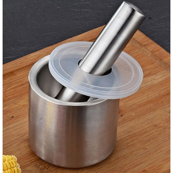 Bayli - Mortaio In Acciaio Inox Con Pestello E Coperchio - Solido Mortaio Per Spezie Per La Cucina - Macina Erbe Resistente Alla Rottura - Macina Spezie Per Erbe E Spezie - Frantuma Compresse - Mortaio Per Compresse - Kitchenaid-image