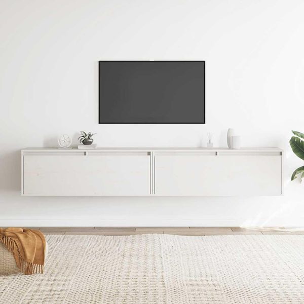 Vidaxl Armadi A Muro 2 Pz. Bianco 100X30X35 Cm In Legno Di Pino Massiccio-image