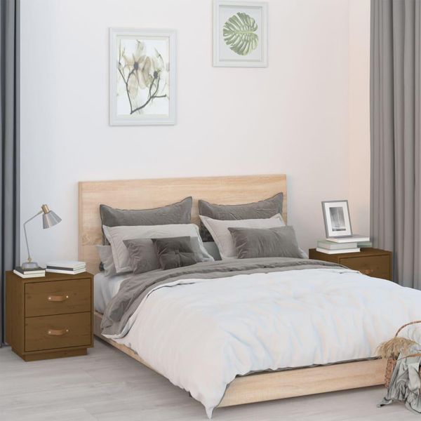 Comodini 2 Pz. Marrone Miele 40X34X45 Cm In Legno Di Pino Massiccio-image