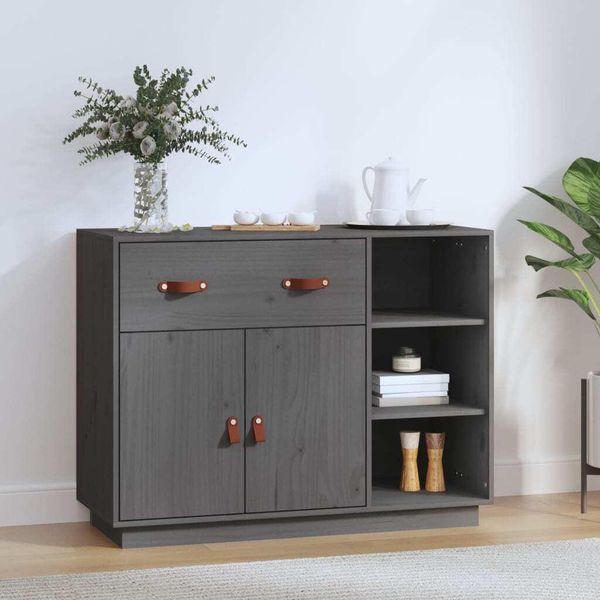 Vidaxl Credenza Grigia 98,5X40X75 Cm In Legno Di Pino Massiccio-image