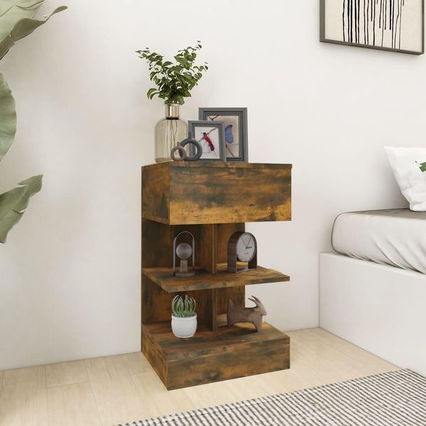Comodini 2 Pz. Rovere Fumé 40X35X65 Cm Materiale A Base Di Legno-image