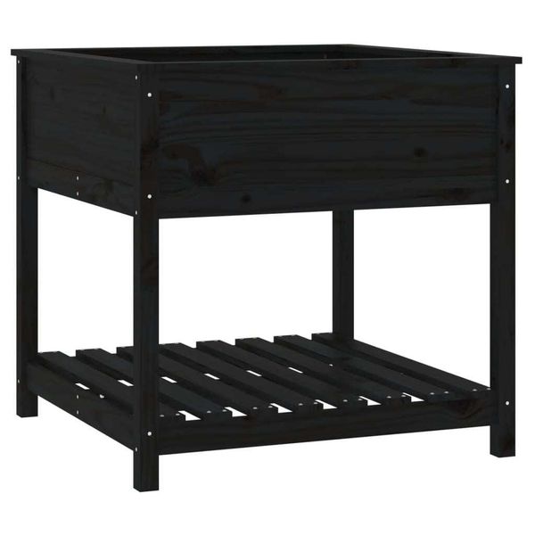 Vidaxl Fioriera Con Ripiano Nero 82,5X82,5X81Cm In Legno Di Pino Massiccio-image