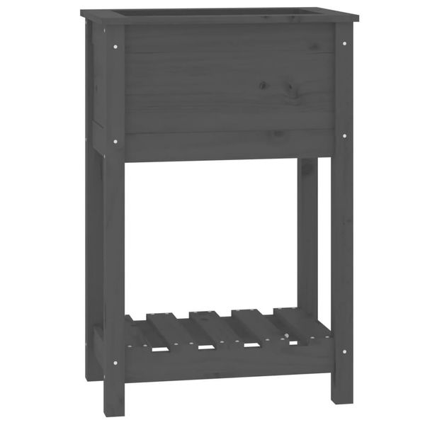 Vidaxl Fioriera Con Ripiano Grigio 54X34,5X81 Cm In Legno Di Pino Massiccio-image
