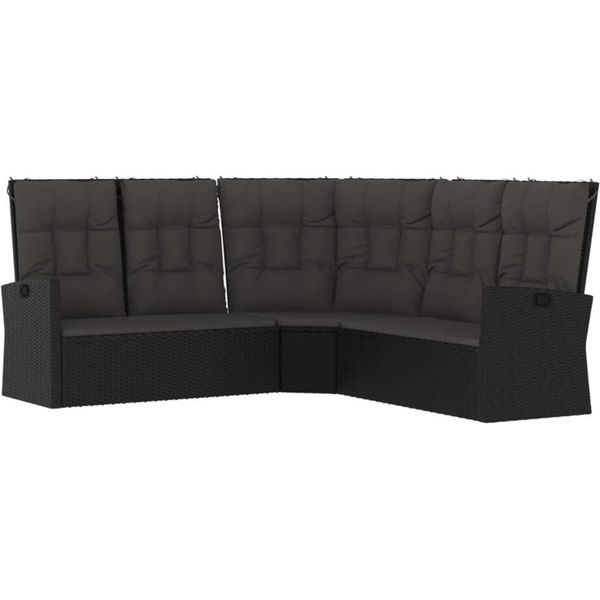 Divano Ad Angolo Con Funzione Reclinabile E Cuscini In Poly Rattan Nero-image