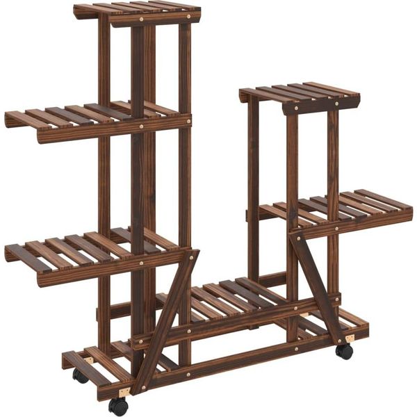 Vidaxl Portafiori Con Rotelle 95X25X101 Cm In Legno Massiccio Di Abete-image
