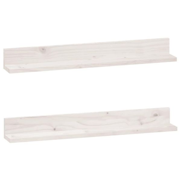 Mensole A Muro 2 Pz. Bianco 80X11X9 Cm In Legno Di Pino Massiccio-image