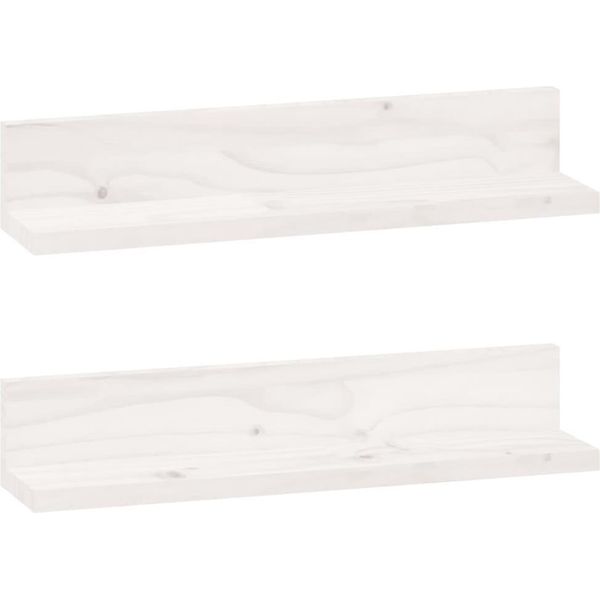 Vidaxl Mensole A Muro 2 Pz. Bianco 50X11X9 Cm In Legno Di Pino Massiccio-image
