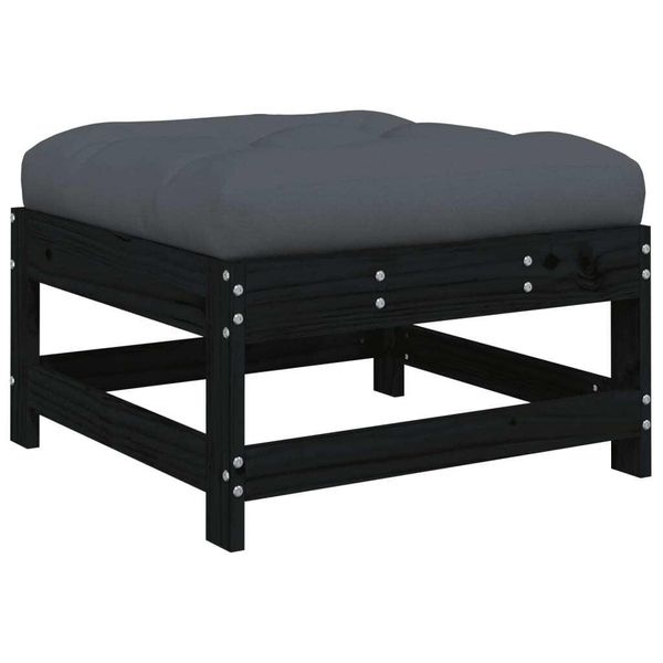 Sgabello Da Giardino Con Cuscino Nero In Legno Di Pino Massiccio-image