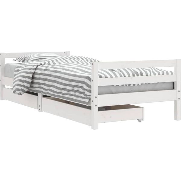 Vidaxl Letto Per Bambini Con Cassetti Bianco 80X200 Cm In Legno Di Pino Massiccio-image