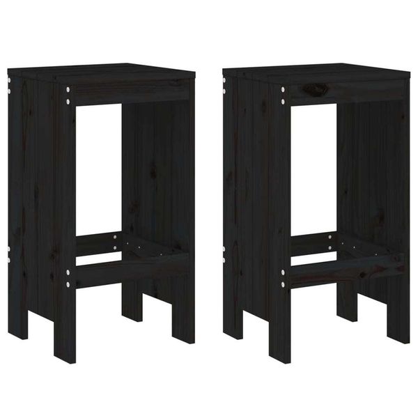 Vidaxl Sgabello Da Bar 2 Pezzi Nero 40X36X75 Cm In Legno Di Pino Massiccio-image