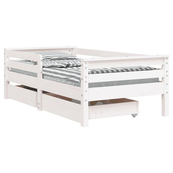 Vidaxl Lettino Con Cassetti Bianco 70X140 Cm In Legno Di Pino Massiccio-image