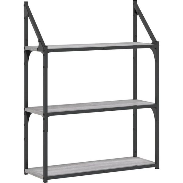 Scaffale A Muro 3 Scomparti Grigio Sonoma 60X21X78,5 Cm Materiale A Base Di Legno-image